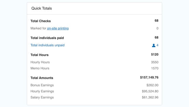 Example payroll details within Paychex Flex