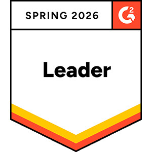 Spring 2026 G2 badge designating “Leader” status, shown as a shield-style emblem with red and gold accent stripes and the G2 logo.