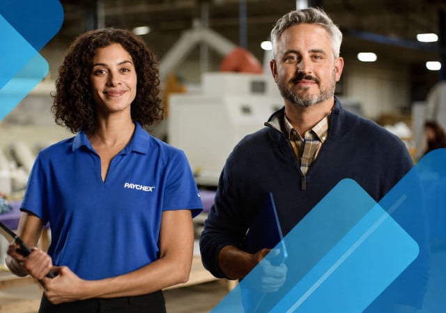 A business owner standing next to a Paychex HR expert