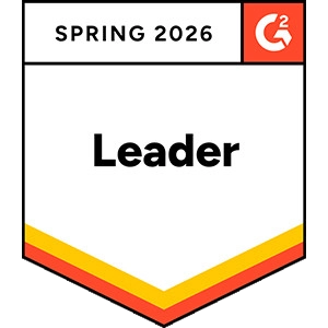 Spring 2026 G2 badge designating “Leader” status, shown as a shield-style emblem with red and gold accent stripes and the G2 logo.