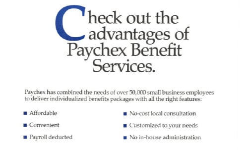 Print Ad that lists the details of paychex benefit services