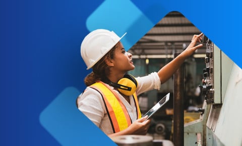 Factory worker being careful
