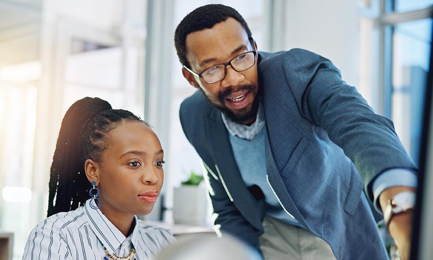 A manager helps as employee with creating a career path